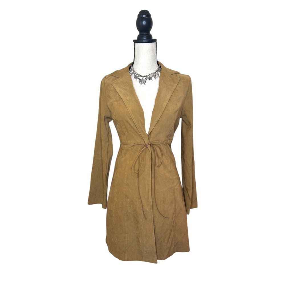 Y2K Forever 21 Faux Suede Camel Brown Trench Coat Size Small